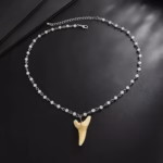 Collier dent de requin homme, imitation jaune perles en bois