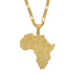 Collier africain homme, carte de l'Afrique couleur or
